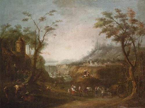  ESCUELA ESPAÑOLA FNS. S. XVIII - Pasiaje con personajes