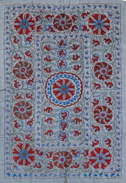 Tela Souzani de algodón color azul bordada Azerbayán mediados del S. XX.