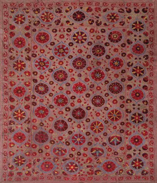 Tela de Souzani en algodón burdeos bordada Azerbayán mediados del S. XX.