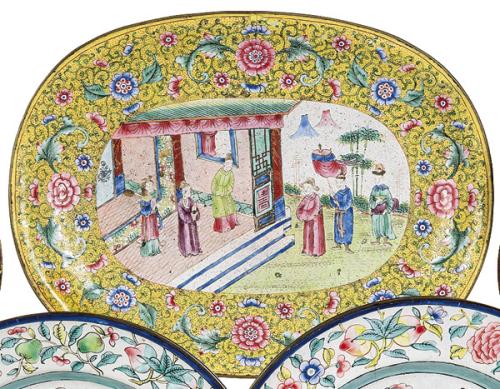  Bandeja oval de esmalte, China ff. S. XIX pp. S. XX