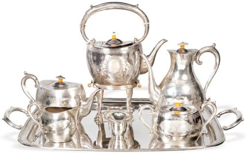  Juego de café y te plata española punzonada 1ª Ley de Espuñes.