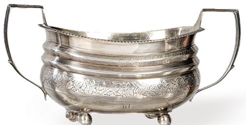 Azucarero de plata inglesa punzonada Jorge III Ley Sterling, Londres 1812.
