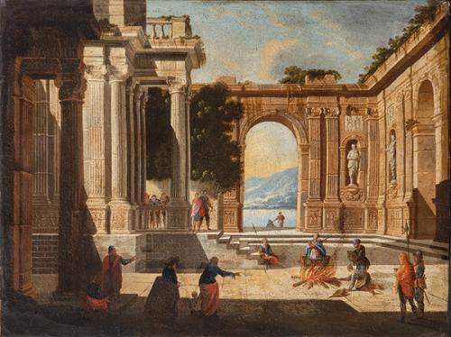  ESCUELA ITALIANA S. XVII - S. XVIII - Capricho arquitectónico con escena de martirio