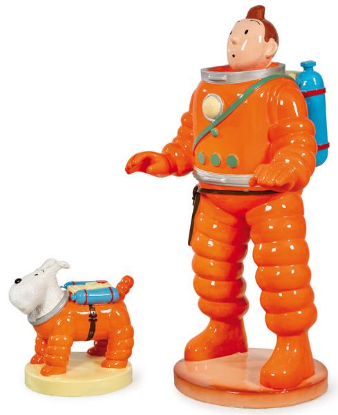 "Tintín y Milú Astronautas" en fibra de vidrio.