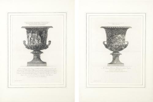  GIOVANNI BATTISTA PIRANESI - Vaso antico di marmo di gran mole rappresentante il Sagrifizio d'Ifigenia y Vaso di marmo antico che si vede nel Museo Capitolino