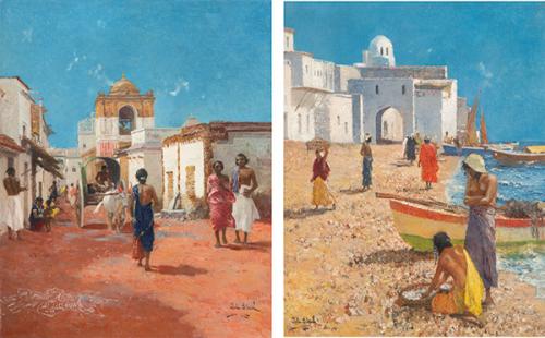 JOHN GLEICH - Pareja de escenas con Madurai, Tamil Nadu, sur de la India y pueblo costero del norte de África