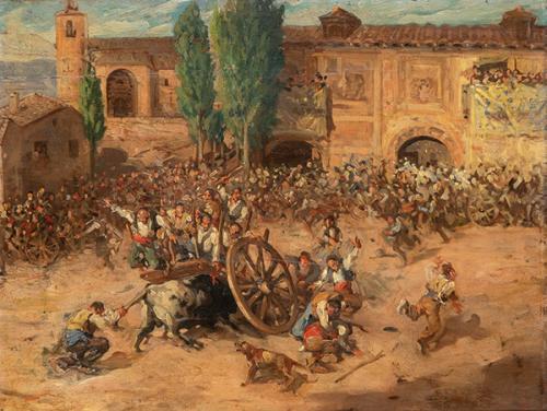  SEGUIDOR DE EUGENIO LUCAS VELÁZQUEZ S. XIX - Capea de pueblo