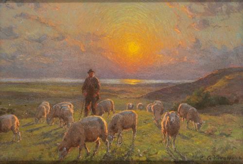  ESCUELA EUROPEA S. XIX - Paisaje con pastor de ovejas
