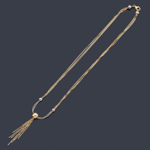  Collar con centro esférico con diseño de borlón en oro blanco y amarillo de 18K.