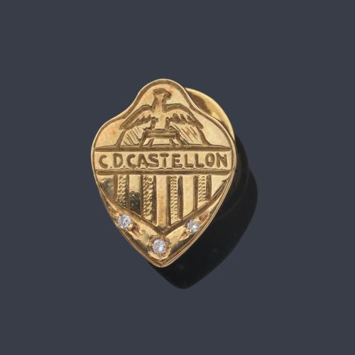  Pin - insignia del Valencia Fútbol Club con rubíes sintéticos calibrados y brillantes.