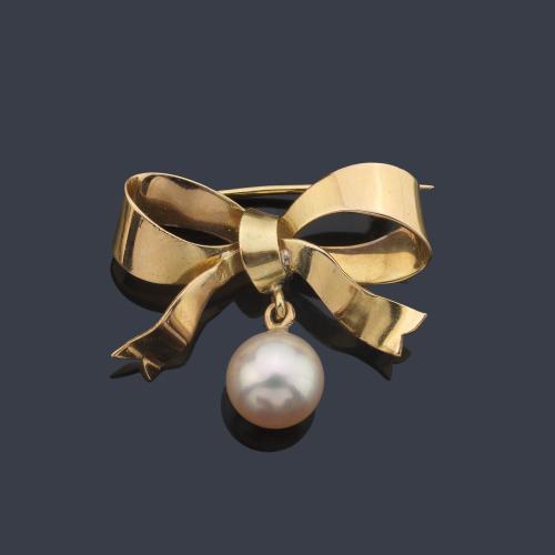  Broche con diseño de lazada con una perlita colgante de aprox. 7,91 mm.