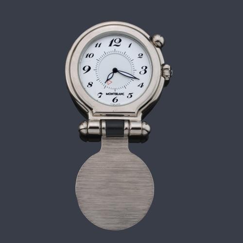  Reloj despertador de viaje MONTBLANC en acero y esmalte negro.