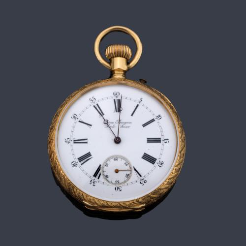  FRÈRES BERGEON, reloj lepin con caja en oro amarillo de 18 K.