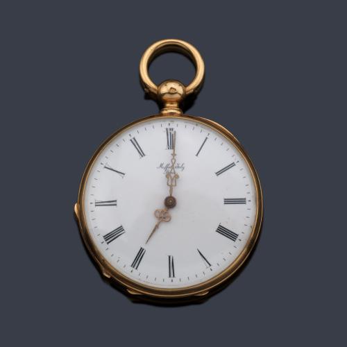  MUFFAT-JOLY reloj de colgar con caja en oro amarillo de 18 K.