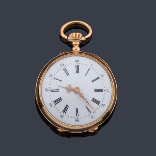  Reloj lepin de colgar con caja en oro amarillo de 18 K y esmalte.