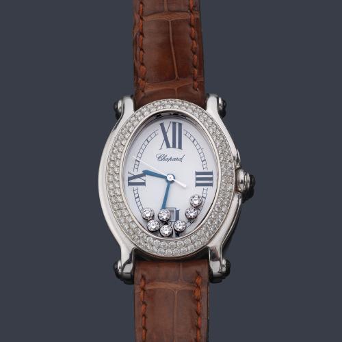 CHOPARD "Happy Sport" ref. 27/7012-23 de señora con con caja en oro blanco de 18 K con brillantes.