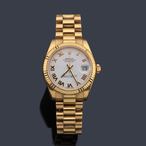  ROLEX Oyster Perpetual cadete Datejust Superlative Chronometer Officially Certified ref. 178278 con caja y brazalete en oro de 18K. Con documentación.