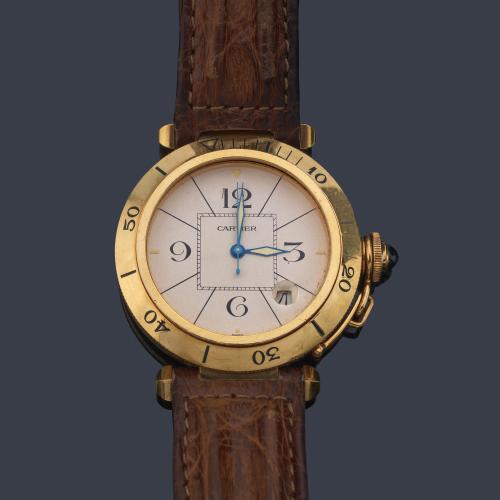  CARTIER Pasha de caballero  ref. 1990 con caja  en oro amarillo de 18 K.
