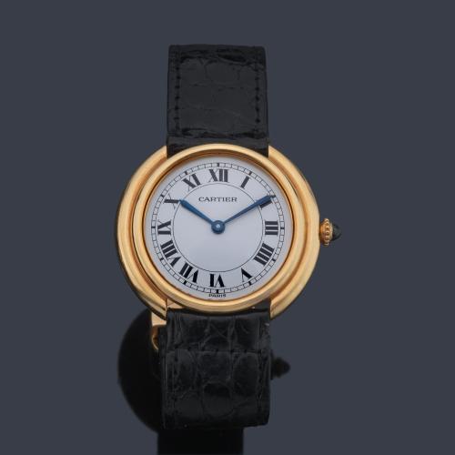  CARTIER Vendome París de caballero con caja en oro amarillo de 18 K.