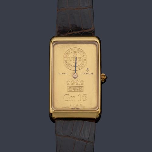  CORUM Lingote USB 15 gr. ref. 227.482 de caballero con caja en oro amarillo de 18 K, años 80. Con funda original y documentación.