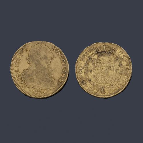 Carlos IV 8 escudos, Santiago 1805 FJ