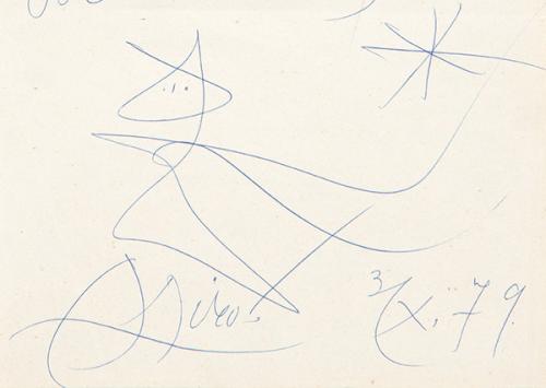JOAN MIRÓ - Dedicatoria y dibujo