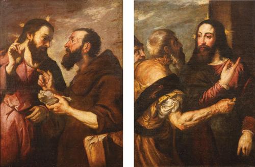  ESCUELA GENOVESA S. XVIII - El tributo del César y Jesús es tentado por el diablo