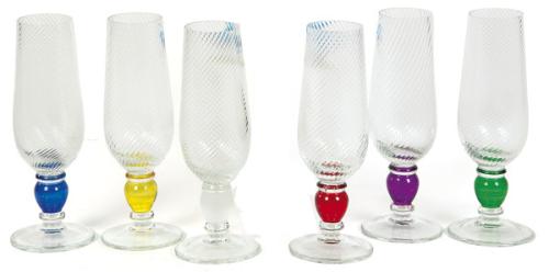  Seis copas altas de champán de cristal de Murano.