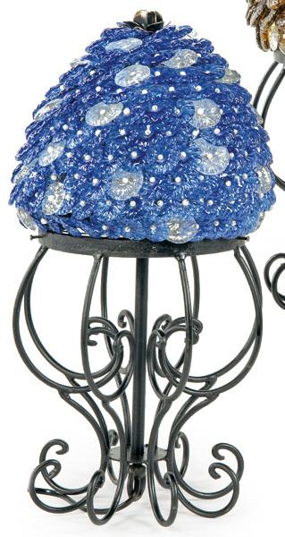  Lámpara de mesa de cristal de Murano modelo "Erizo" color azul con base de hierro forjado.