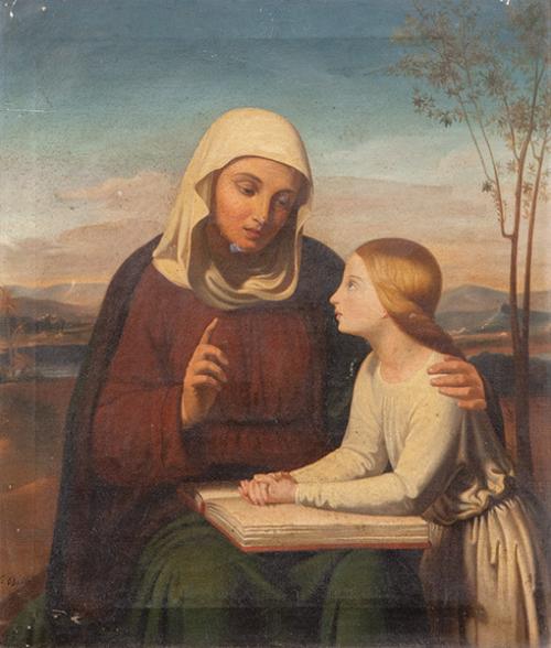 ESCUELA ITALIANA S. XIX - Santa Ana enseñándole a leer a la Virgen