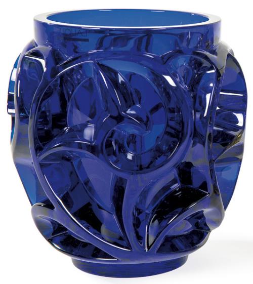  Vaso Tourbillons de cristal azul cobalto de Lalique reedición de 2005.