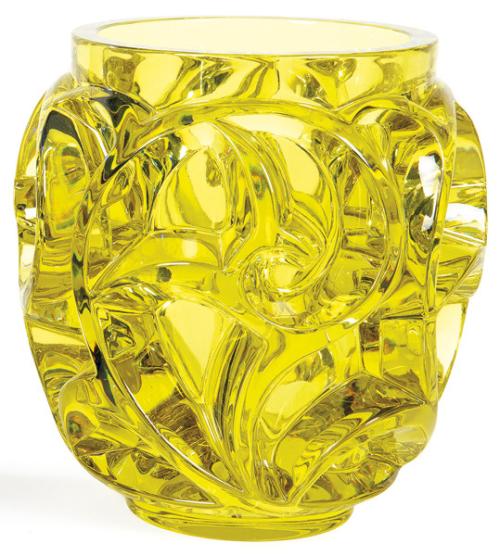  Vaso Tourbillons de cristal ámbar de Lalique reedición de 2005.