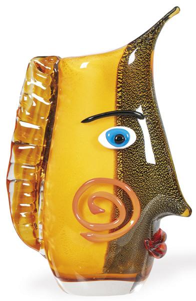  Jarrón de cristal de Murano con cara Picassiana en relieve e inclusión de aventurina.