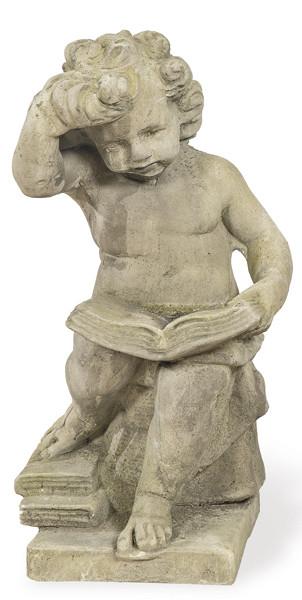  Niño leyendo un libro en arenisca para jardín.