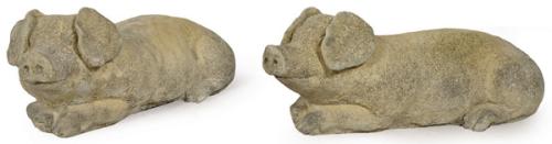  Pareja de cerdos tumbados en arenisca para jardín.