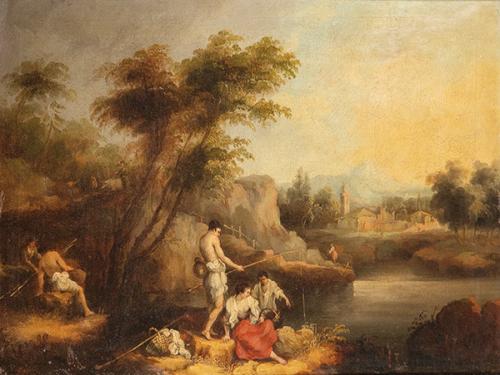  ATRIBUIDO A MANUEL BARRÓN - Escena con personajes