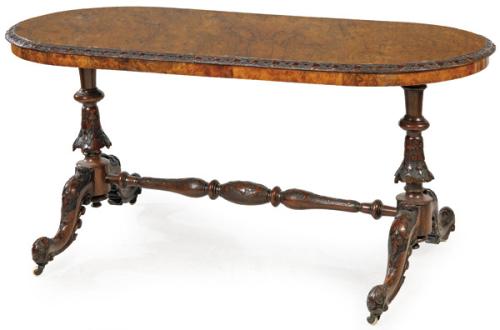 Mesa de biblioteca William IV, con tapa ovalada en madera de caoba