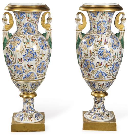  Pareja de grandes jarrones estilo Imperio Viejo Paris