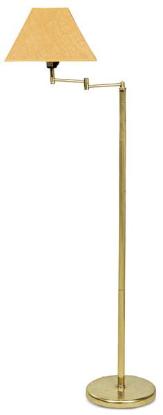  Lámpara de pie con brazo articulado con fuste tubular y base circular  de latón. Algún resto de óxido.