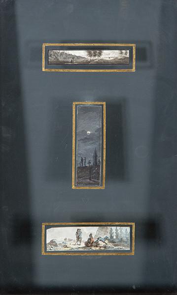  ATRIBUIDO A PAULINE VON SCHMERLING-KOUDELKA - Grupo de seis dibujos de paisajes con personajes