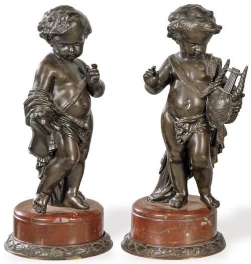  "Cupido con el Arpa" y "Amorcillo con un Pergamino", Francia S. XIX.