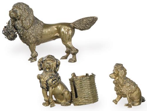  Tres caniches en bronce dorado, ff. S. XiX pp. S. XX