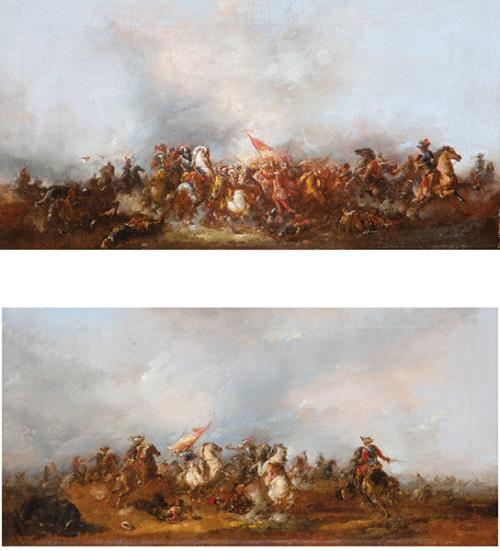  SEGUIDOR DE JACQUES COURTOIS, "LE BOURGIGNON" - Pareja de escenas de caballería