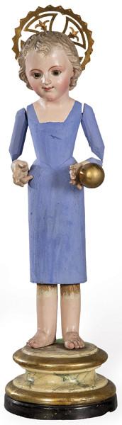  "Niño Jesús con el Orbe" talla vestidera de madera tallada y policromada, Valencia S. XIX