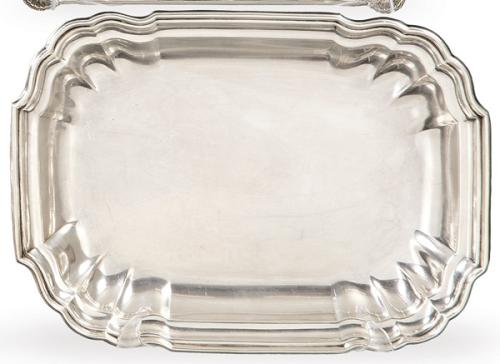 Bandeja rectangular con borde ondulado de plata americana punzonada Ley Sterling de WD.