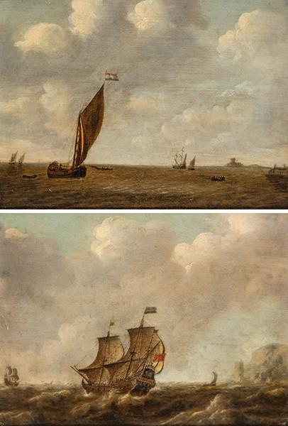 SEGUIDOR DE LUDOLF BACKHUYSEN S. XVII - Pareja de marinas