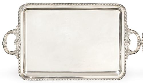  Bandeja rectangular de dos asas de plata española punzonada Ley 916 de Dionisio García.