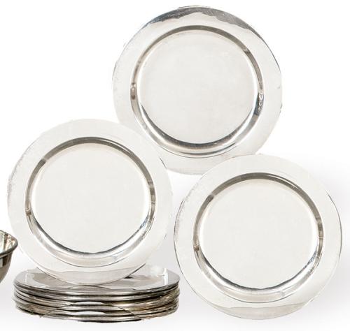  Juego de doce platos de pan de plata mejicana punzonada Ley  Sterling de Juventino López Reyes.