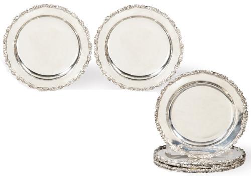 Juego de ocho platos de pan de plata mejicana punzonada Ley Sterling.