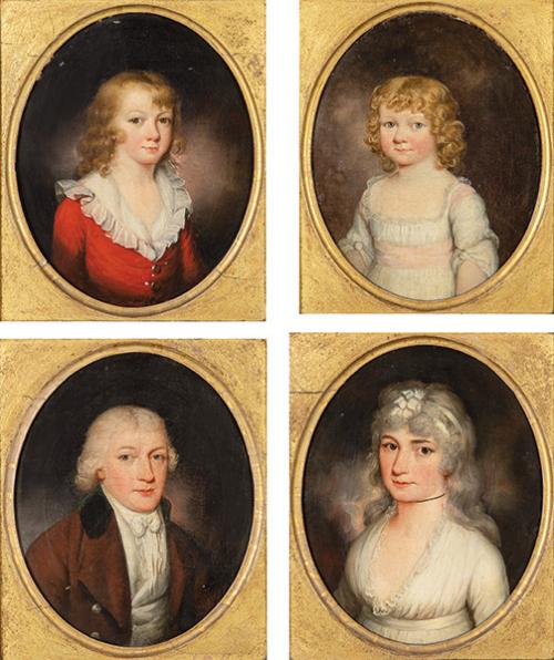  ESCUELA INGLESA S. XIX - Cuatro retratos de una familia